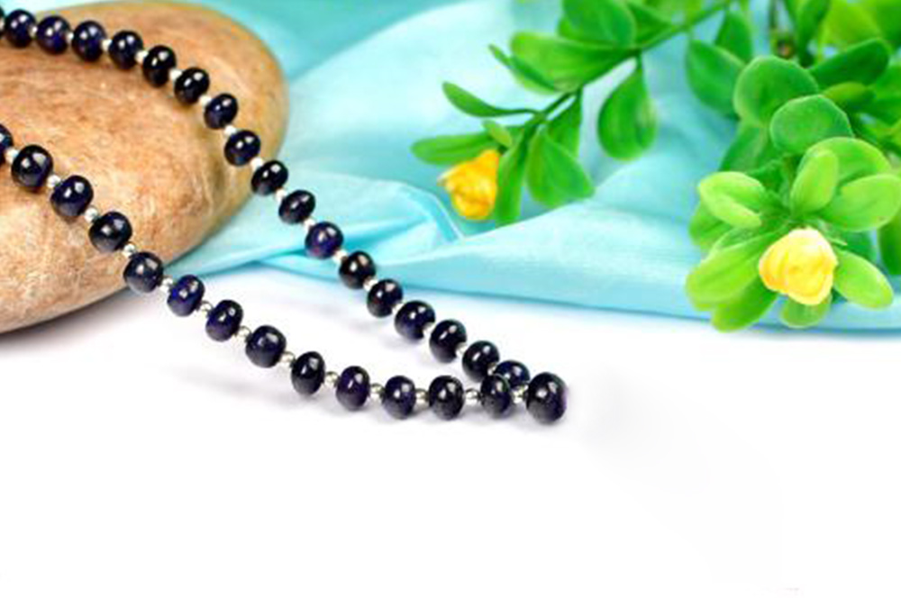 GM123-1-Blue sapphire Button Shape Silver Necklace